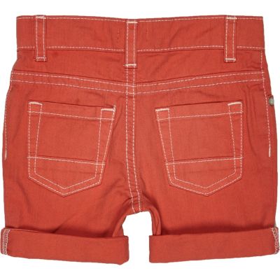 Mini boys red denim shorts